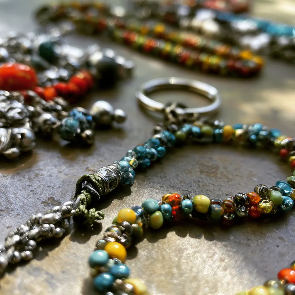 Beaded keychains in teal and silver